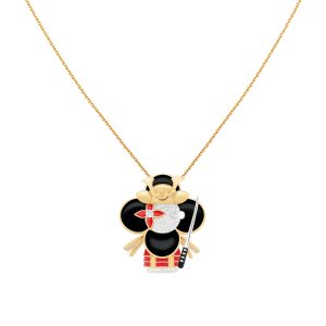 Vivienne pendant, 3 golds, red lacquer & diamonds - Jewelry - Categories